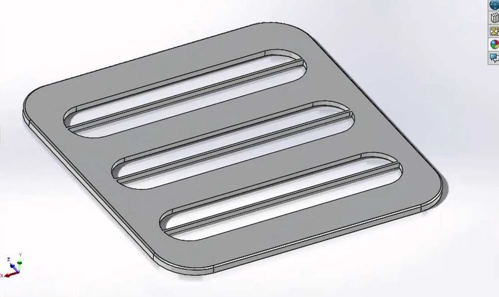 SolidWorks model, slot faceplate, three open channels, isometric view